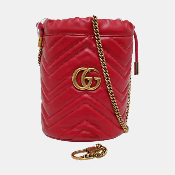 Authenticated pre-owned GG Marmont Mini Quilted Calfskin Red - Bucket Bag at Looply