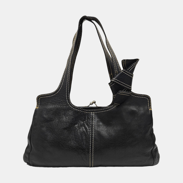 Quilted Calfskin Top Handle Bag Black