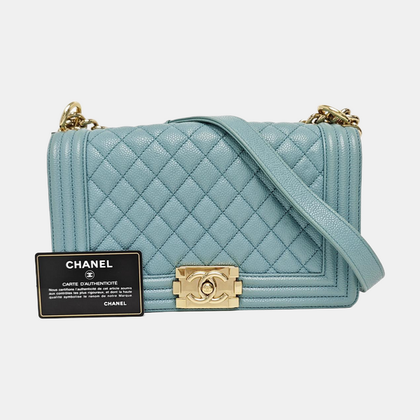 BOY CHANEL Medium Quilted Grained Calfskin Blue