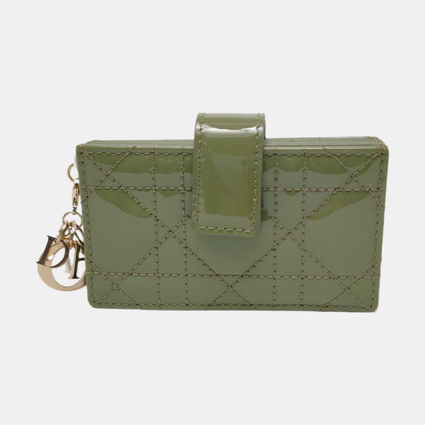 Lady Dior Super Mini Quilted Patent Leather Green Card Holder