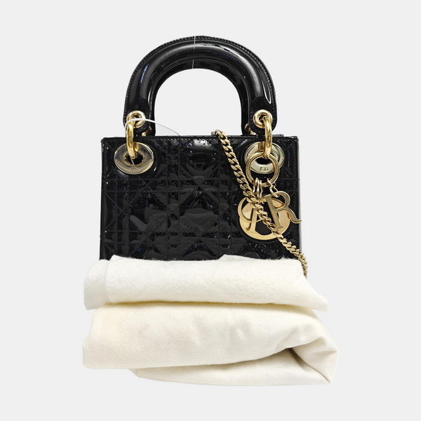 Lady Dior Mini Quilted Patent Leather Black