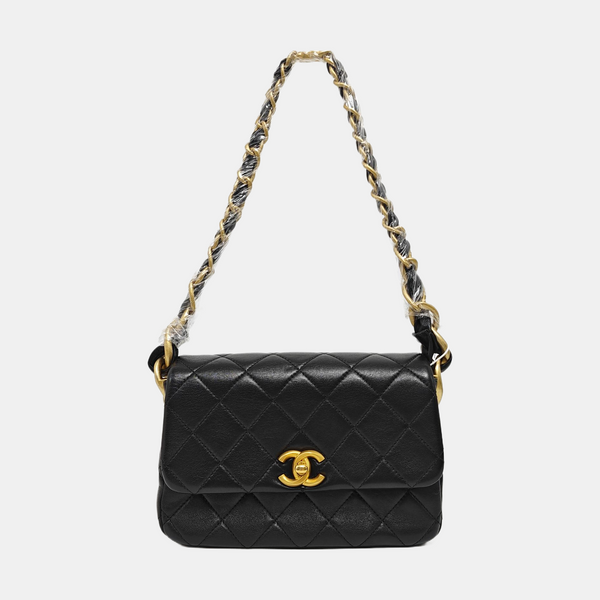 Quilted Lambskin Shoulder Bag Small Black