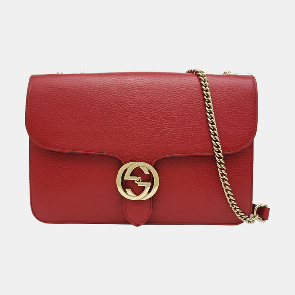 Interlocking G Large Calfskin Red