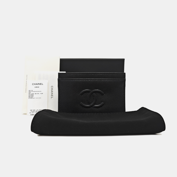 Grained Calfskin Card Holder Black