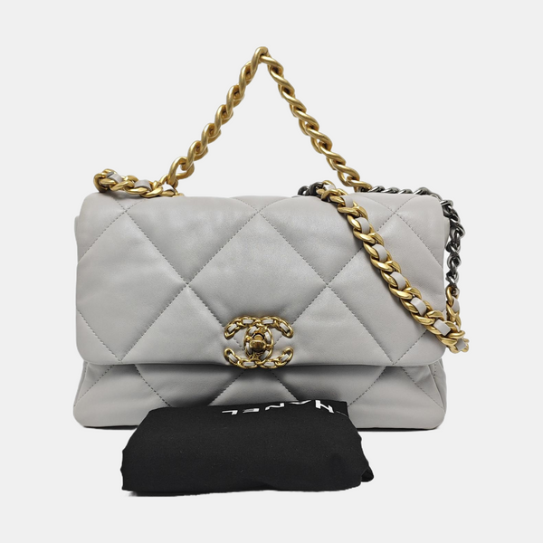 CHANEL 19 Large Quilted Lambskin Gray
