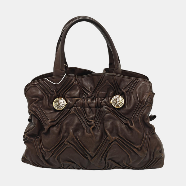 Leather Top Handle Bag Brown