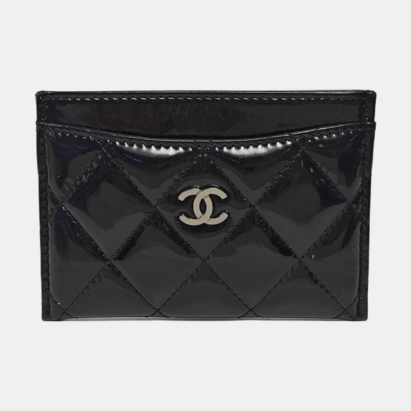 Quilted Patent Leather Card Holder Black