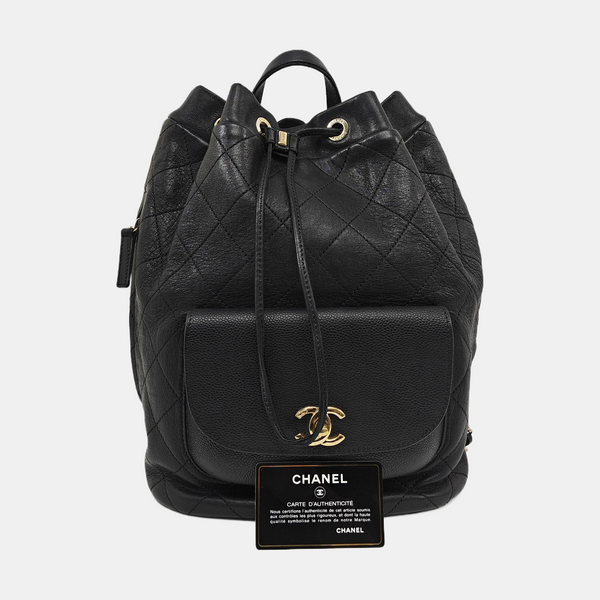 Quilted Grained Calfskin Backpack Black