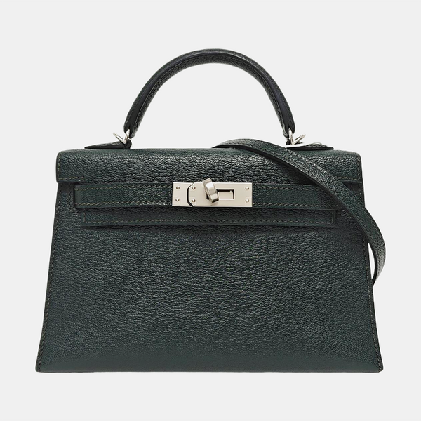 Authenticated pre-owned Mini Kelly 20 Chèvre Mysore Green - Shoulder Bag at Looply