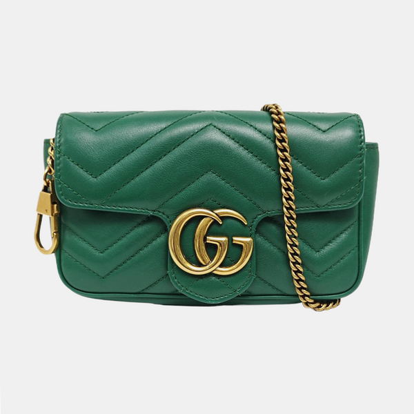 Authenticated pre-owned GG Marmont Mini Quilted Calfskin Green - Shoulder Bag at Looply