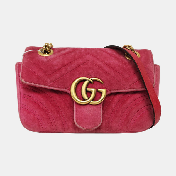 GG Marmont Small Quilted Velvet Red