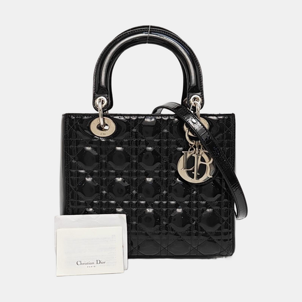Lady Dior Medium Cannage Patent Leather Black