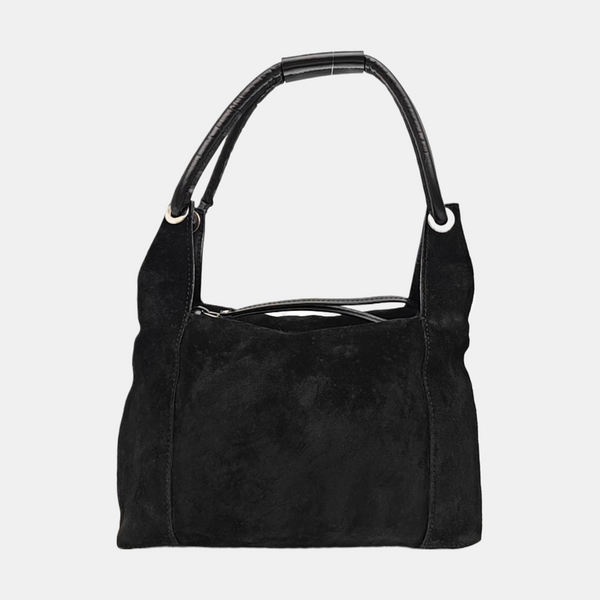 Suede Top Handle Bag Black