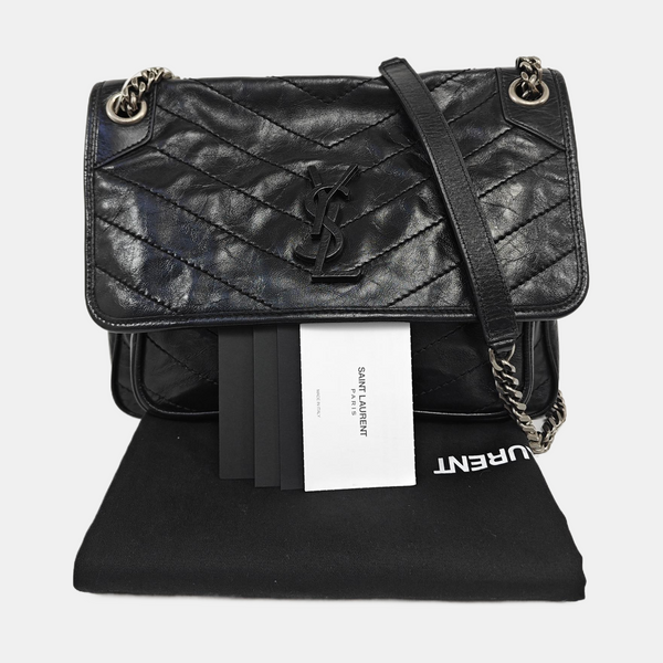 NIKI Medium Chevron Calfskin Black