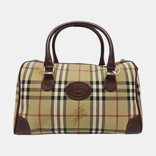 Coated Canvas Top Handle Bag Brown