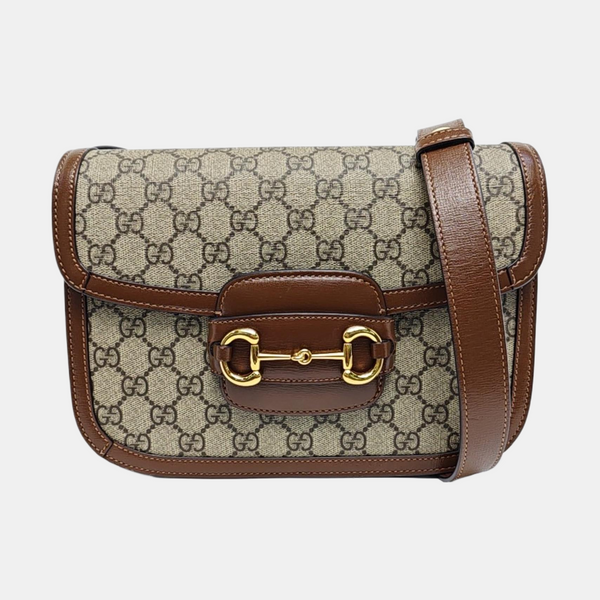Horsebit 1955 Medium Monogram Coated Canvas Beige