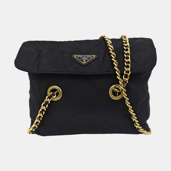 Quilted Nylon Shoulder Bag Blue