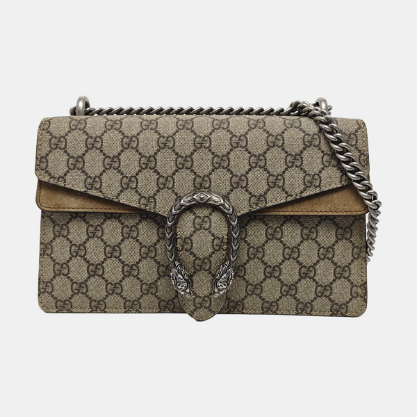 Dionysus Small Monogram Coated Canvas Beige