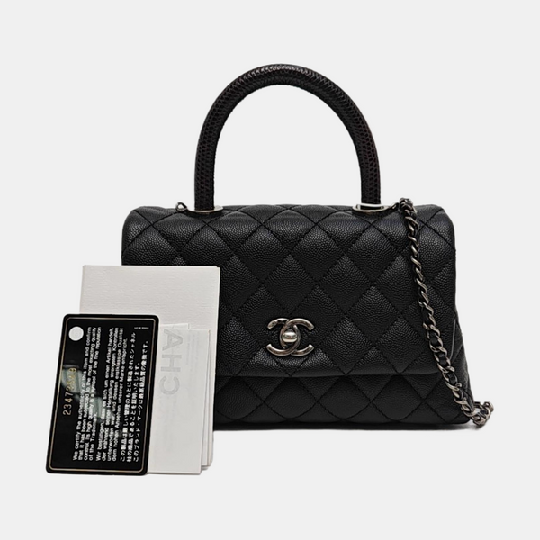COCO HANDLE Small Quilted Grained Calfskin Black