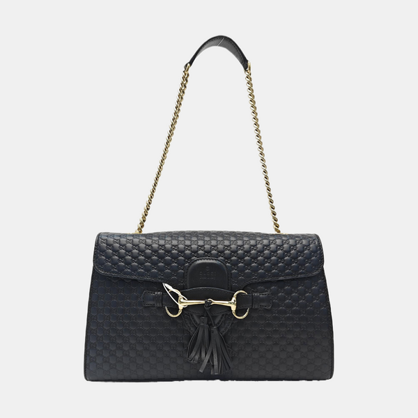 Emily Chain Monogram Calfskin Black