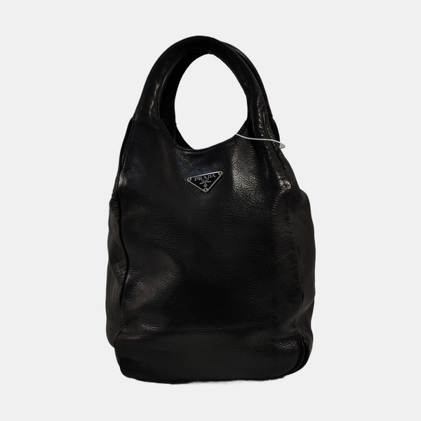 Leather Top Handle Bag Black