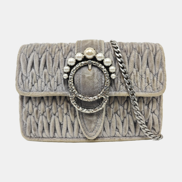 Quilted Velvet Shoulder Bag Gray