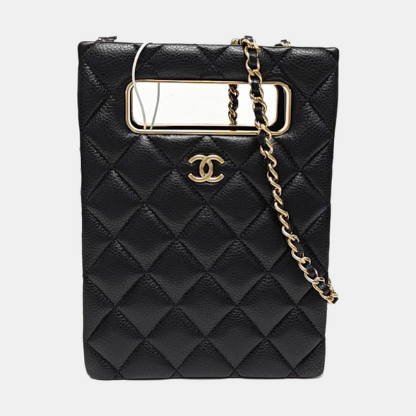 Quilted Grained Calfskin Shoulder Bag Black