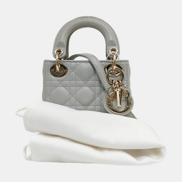 Authenticated pre-owned Lady Dior Super Mini Quilted Lambskin Grey - Shoulder Bag at Looply