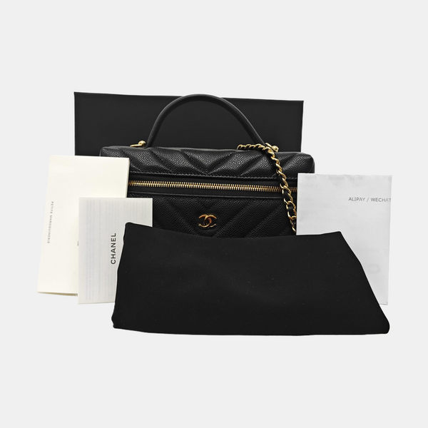 Quilted Grained Calfskin Shoulder Bag Black