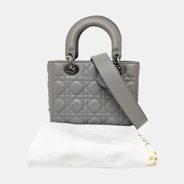 Lady Dior Small Cannage Lambskin Gray