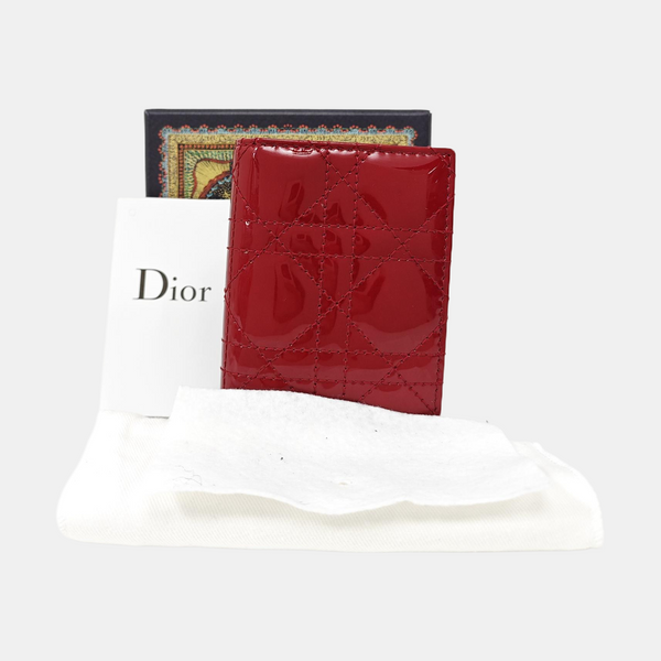 Lady Dior Cannage Patent Leather Red Card Holder