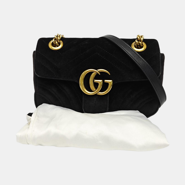 GG Marmont Small Quilted Velvet Black
