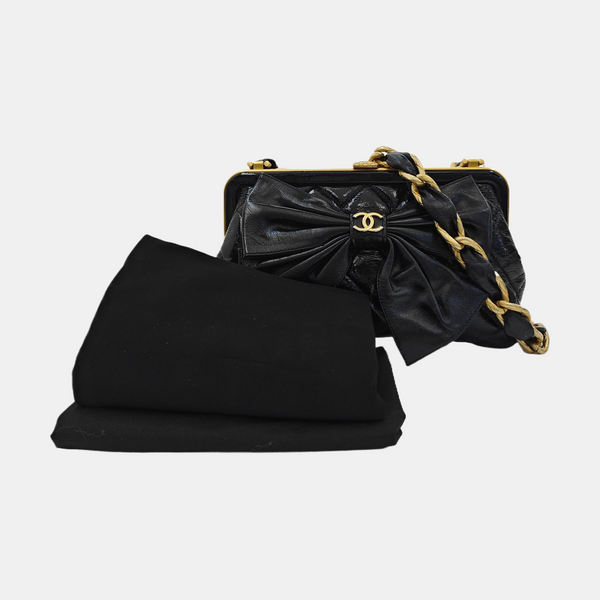 Quilted Patent Leather Top Handle Bag Small Black