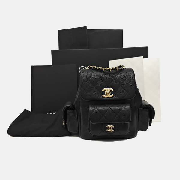 Quilted Grained Calfskin Backpack Small Black