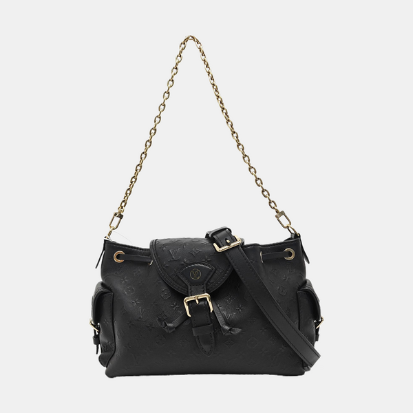 Monogram Calfskin Shoulder Bag Black