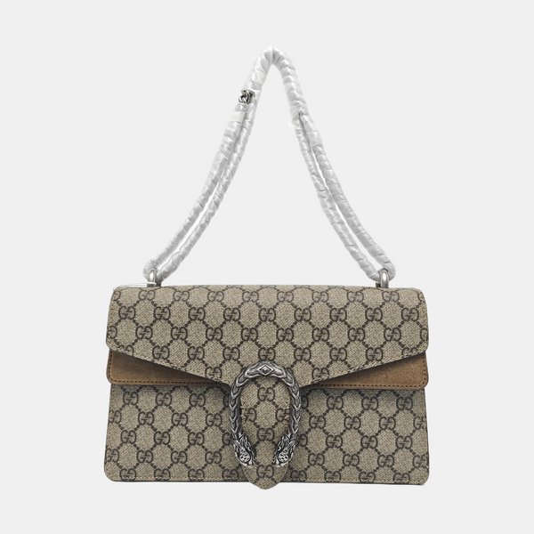 Dionysus Small Monogram Coated Canvas Beige