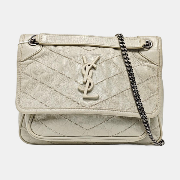 NIKI Small Chevron Calfskin White