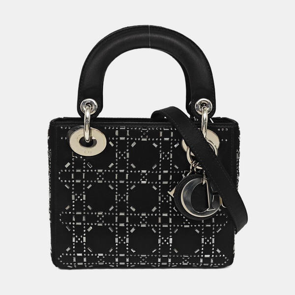 Lady Dior Mini Cannage Silk Satin Black