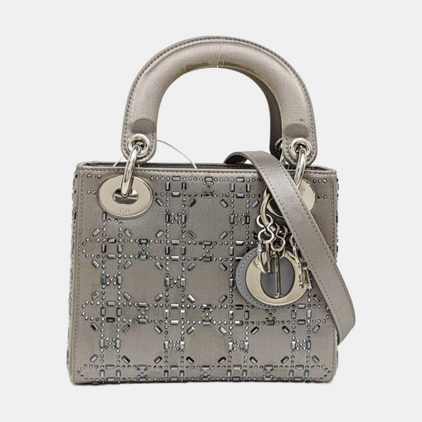 Lady Dior Mini Cannage Silk Satin Gray