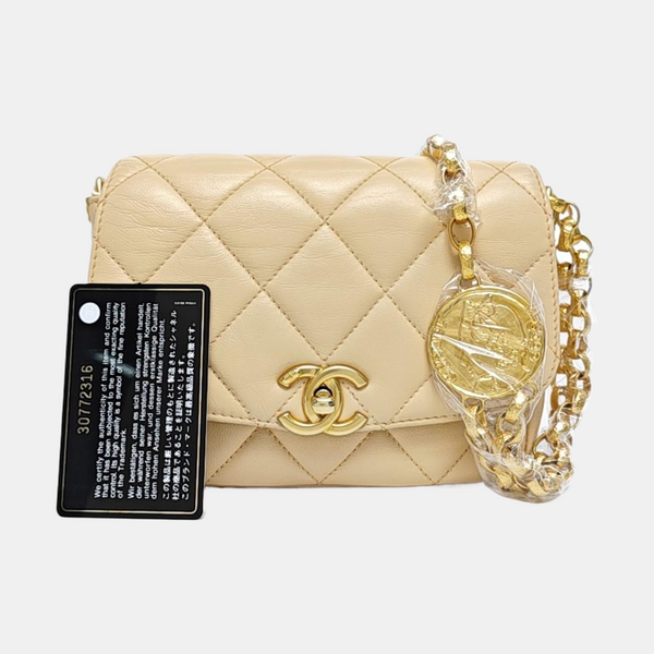 Small Quilted Lambskin Beige