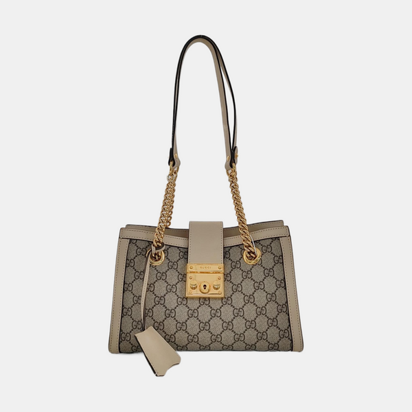 Padlock Small Monogram Coated Canvas Beige