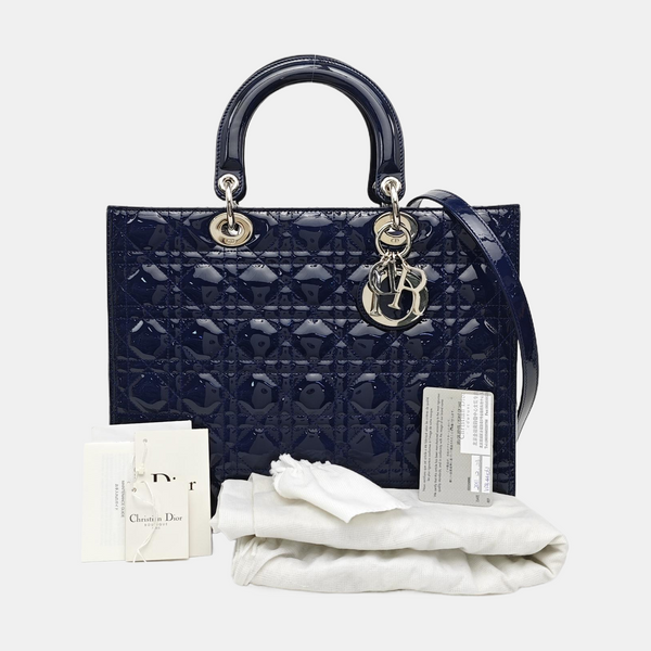 Lady Dior Large Cannage Patent Leather Blue