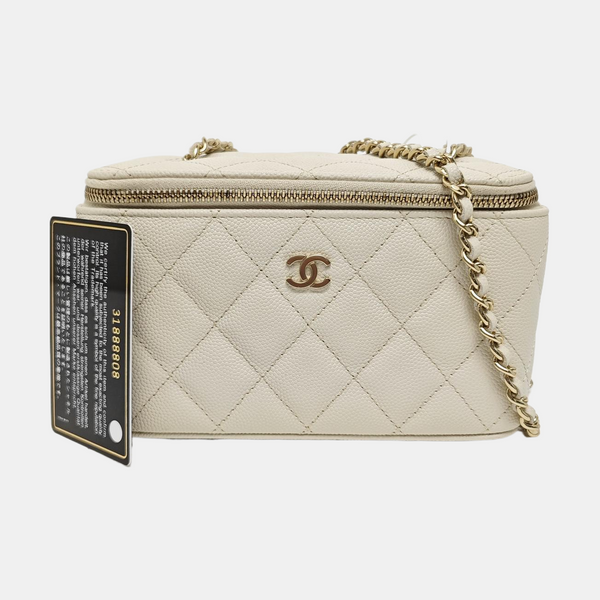 VANITY CASE Small Quilted Grained Calfskin White