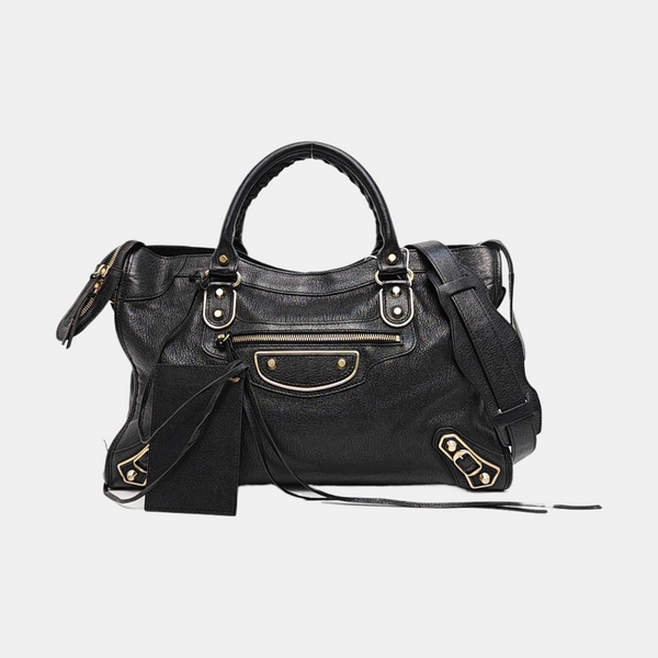 Classic Metallic Edge City Medium Lambskin Black