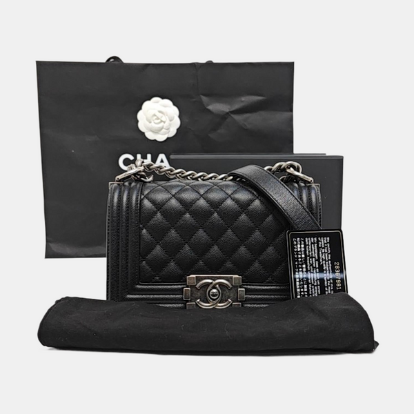 Authenticated pre-owned BOY CHANEL Small Quilted Grained Calfskin Black - Shoulder Bag at Looply