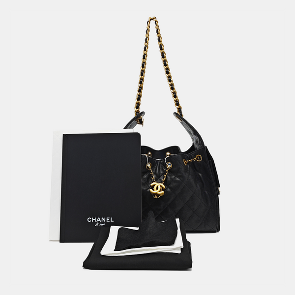 CHANEL 25 Small Quilted Grained Calfskin Black