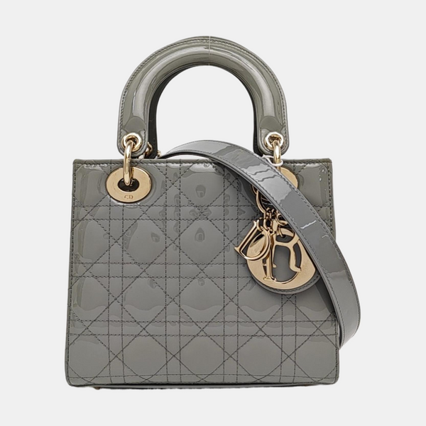 Lady Dior Small Cannage Patent Leather Gray