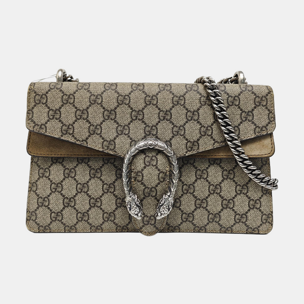 Dionysus Small Monogram Coated Canvas Beige