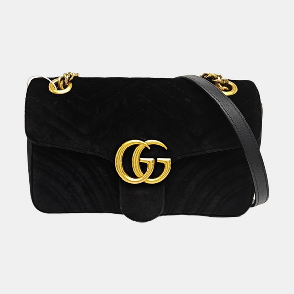 GG Marmont Medium Quilted Velvet Black