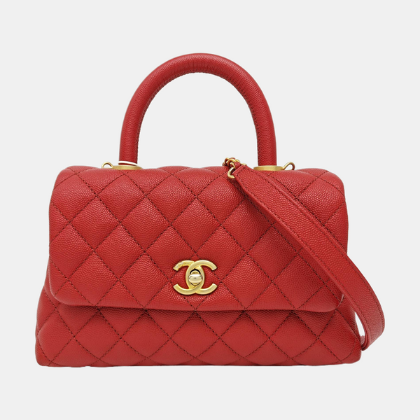 COCO HANDLE Small Quilted Grained Calfskin Red